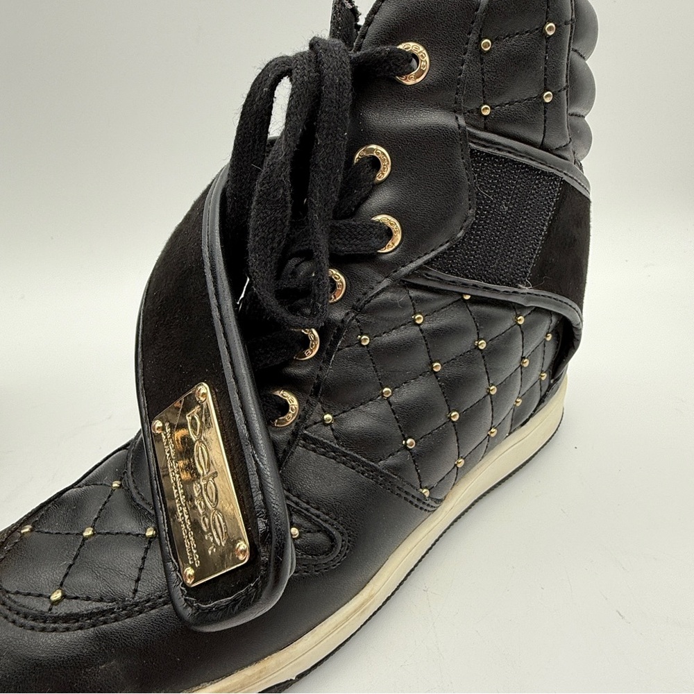 bebe Black Quilted High-Top Sneakers with Hidden Wedge Sz 7 - Picture 7 of 13